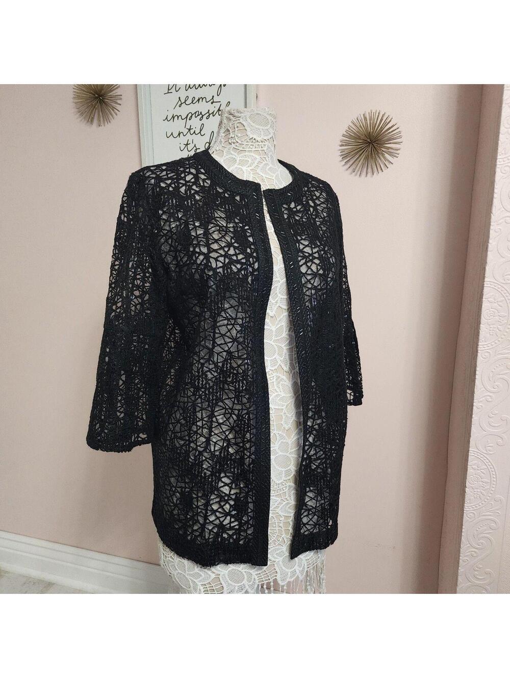 NWT Ming Wang Lace Sequin Jacket Black 3/4 Sleeve Heritage Fit Medium $270